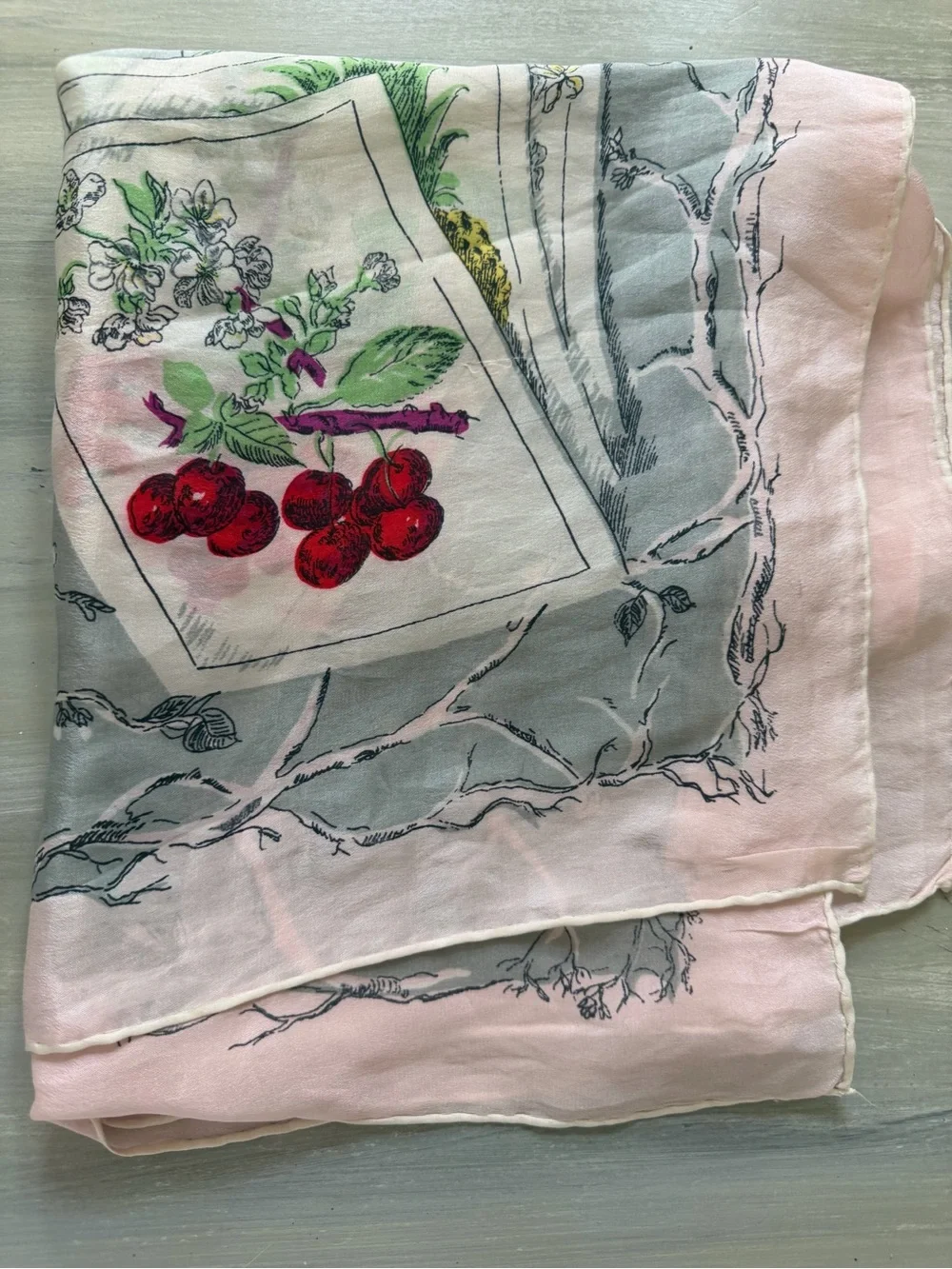 Longchamp silk scarf, “Laurel In The Vegetable Garden
